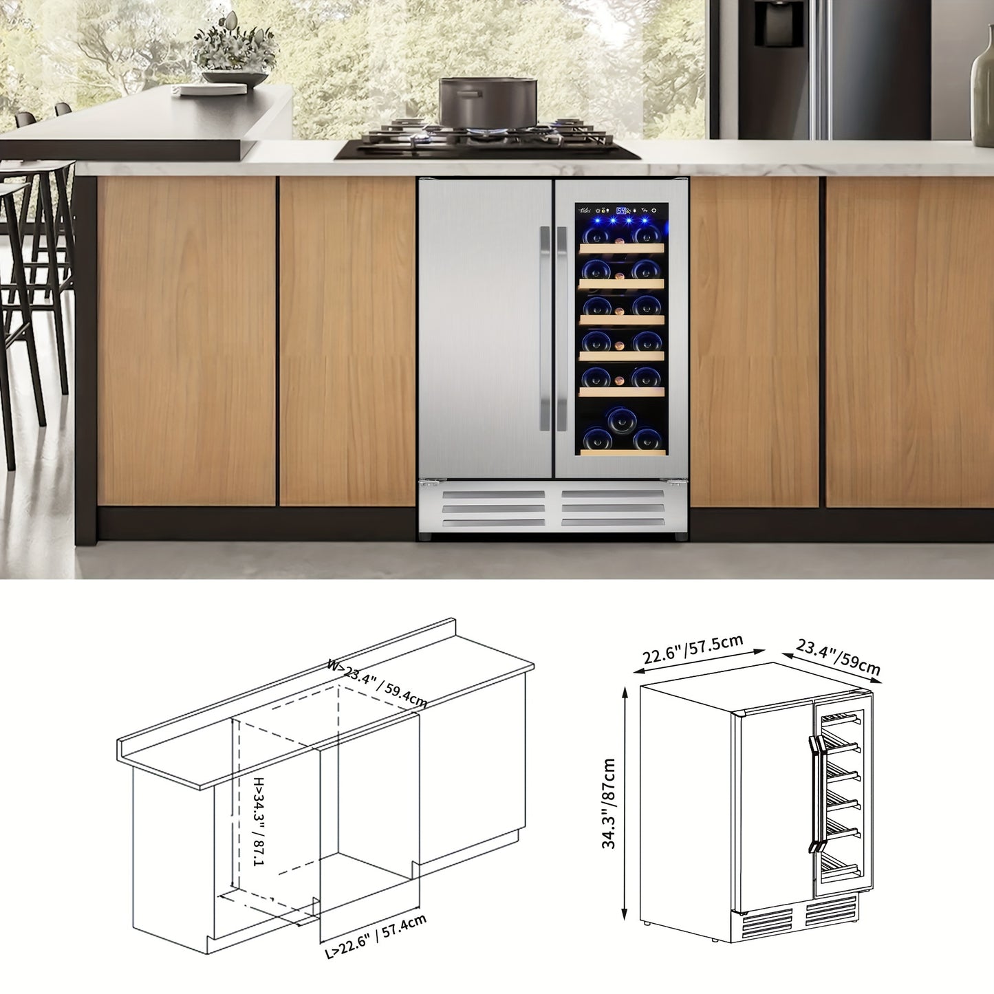Dual Zone Wine & Beverage Cooler – 18 Bottles & 57 Cans, 23.4"