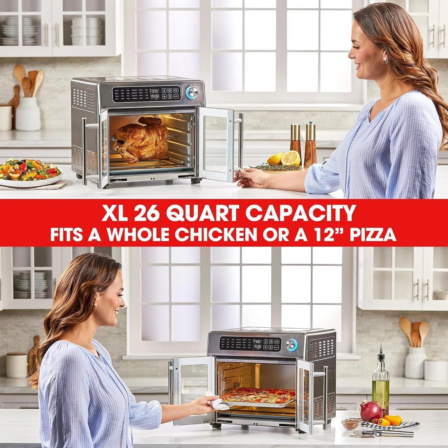 Extra Large French Door Air Fryer Toaster Oven Combo – 26QT Stainless Steel