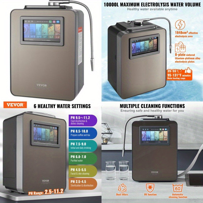 Alkaline Water Ionizer & Purifier with UV, 6-Speed pH, 10,000L Filter