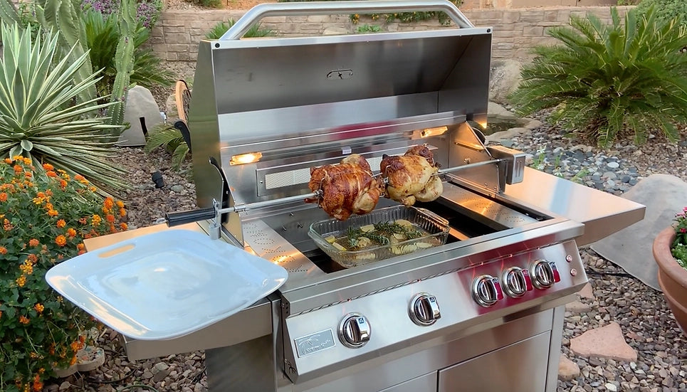 Outdoor 4 Burner 32 Inch Cart Model BBQ Grill with Lights & Locking Casters