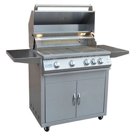 Outdoor 4 Burner 32 Inch Cart Model BBQ Grill with Lights & Locking Casters