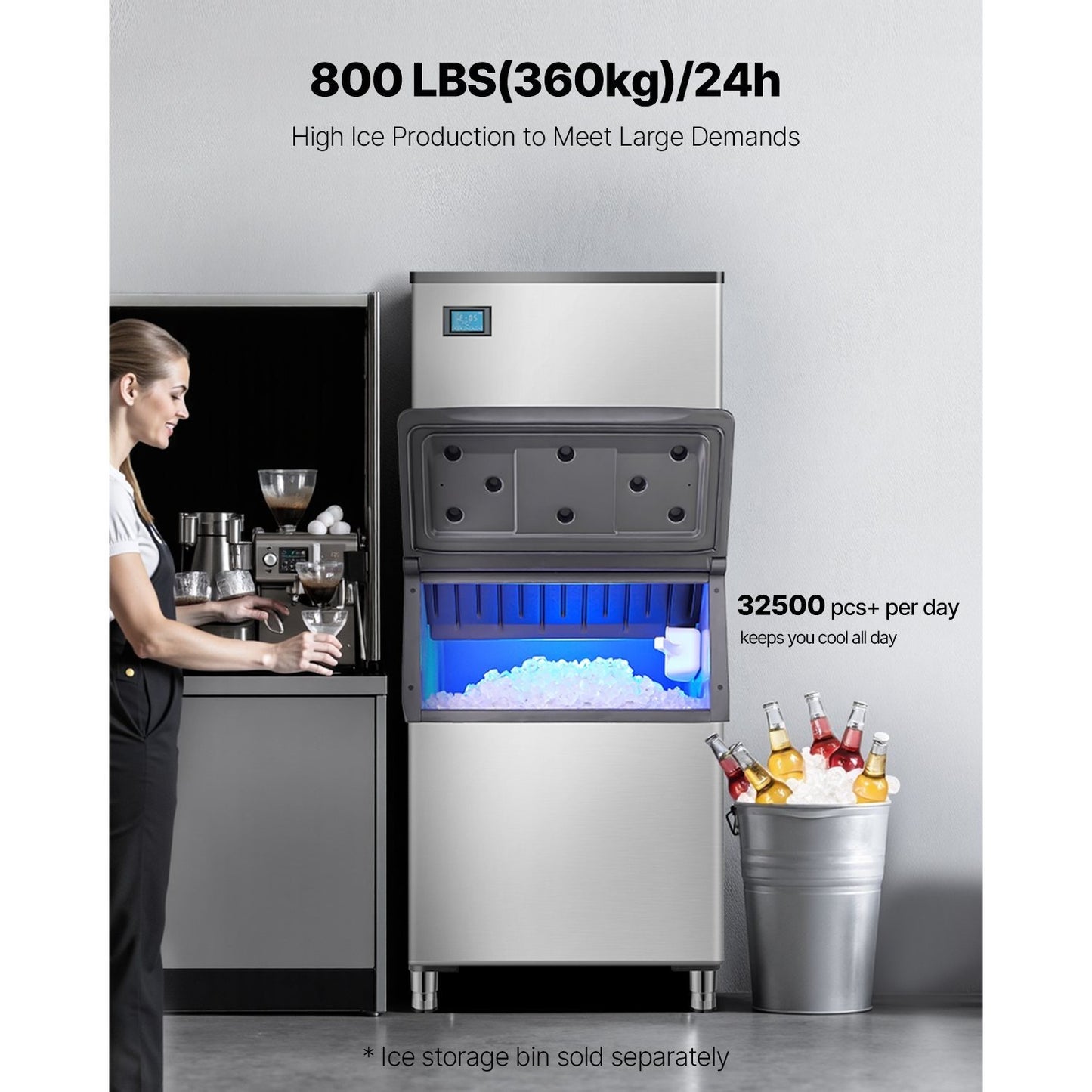 Ice Machine Stainless Steel, 800 lbs/24h Modular Ice Maker Head – 26"