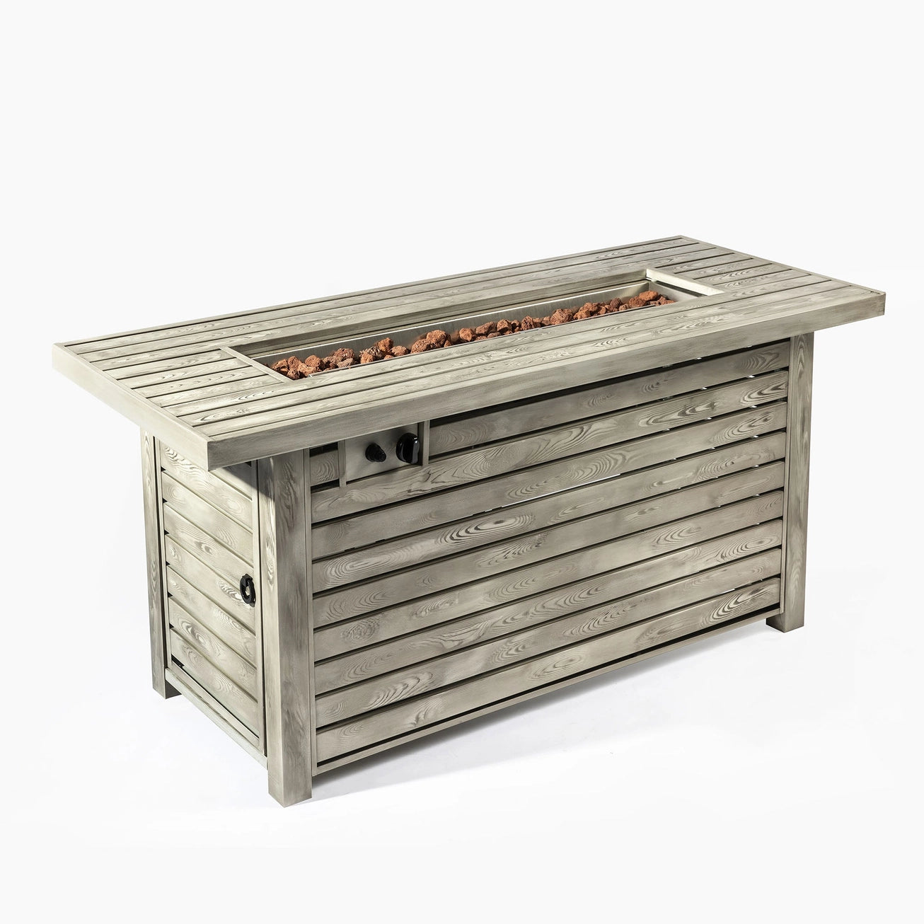 Luxury Outdoor Fire Table 54"| Steel Fire Pit with Wood Grain Surface & Lid | 50,000 BTU