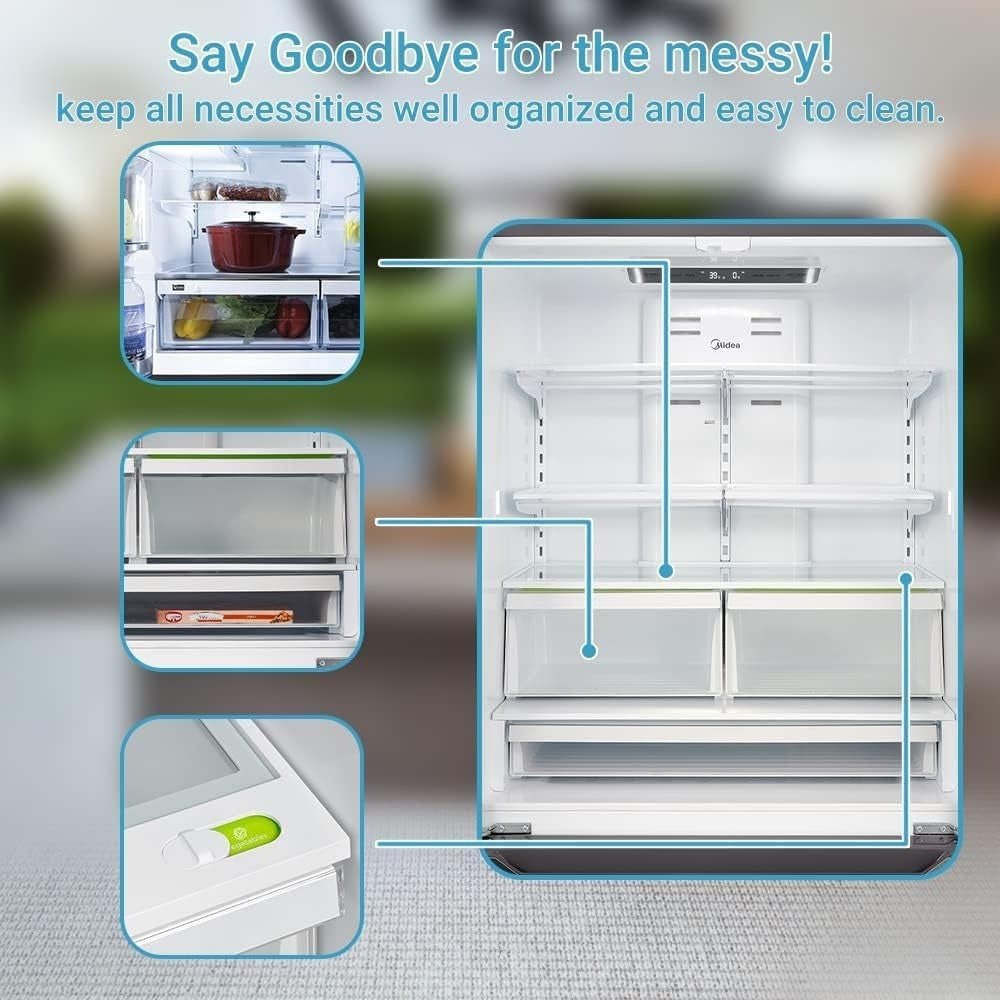 French Door Refrigerator with Ice Maker – Full Size, Stainless Steel, Bottom Freezer