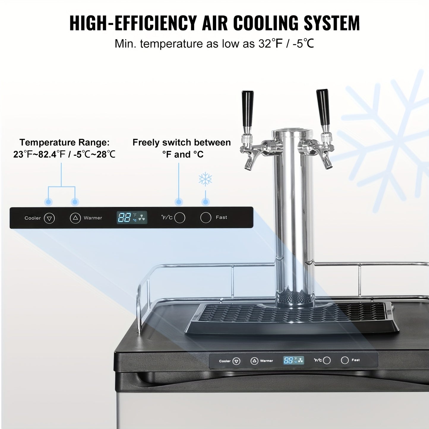 Full-Size Dual Tap Kegerator with CO₂ Tank & Temperature Control