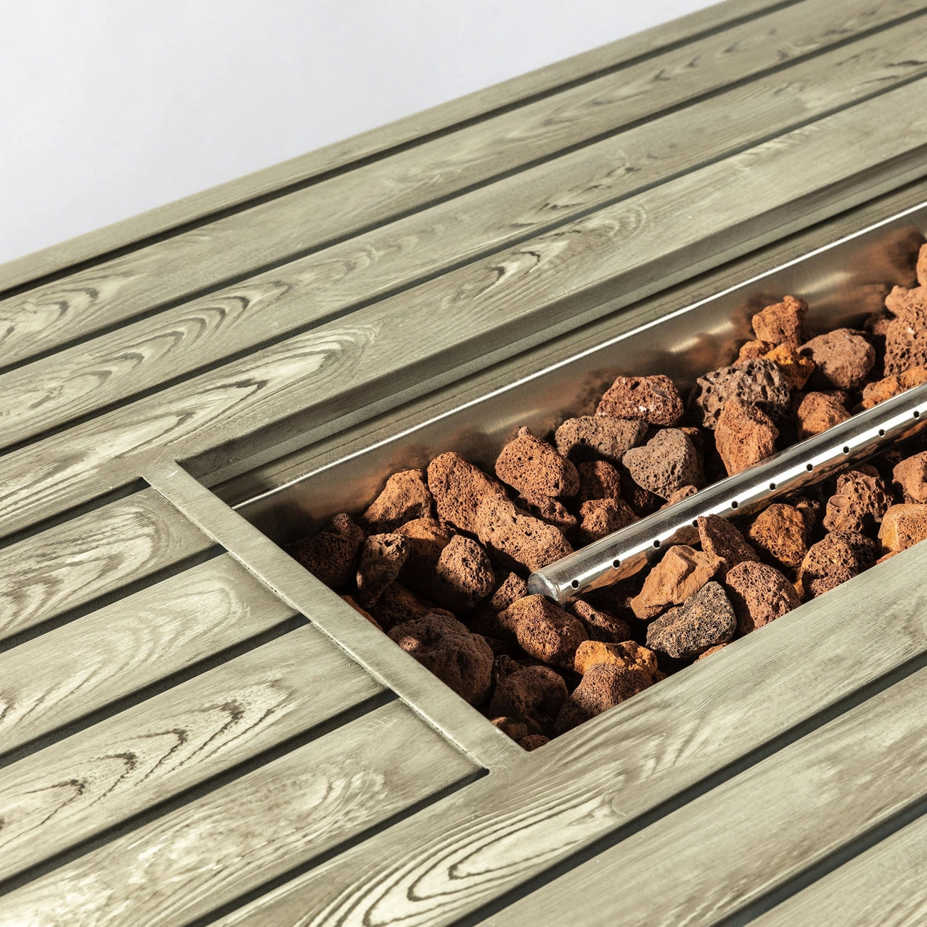 Luxury Outdoor Fire Table 54"| Steel Fire Pit with Wood Grain Surface & Lid | 50,000 BTU