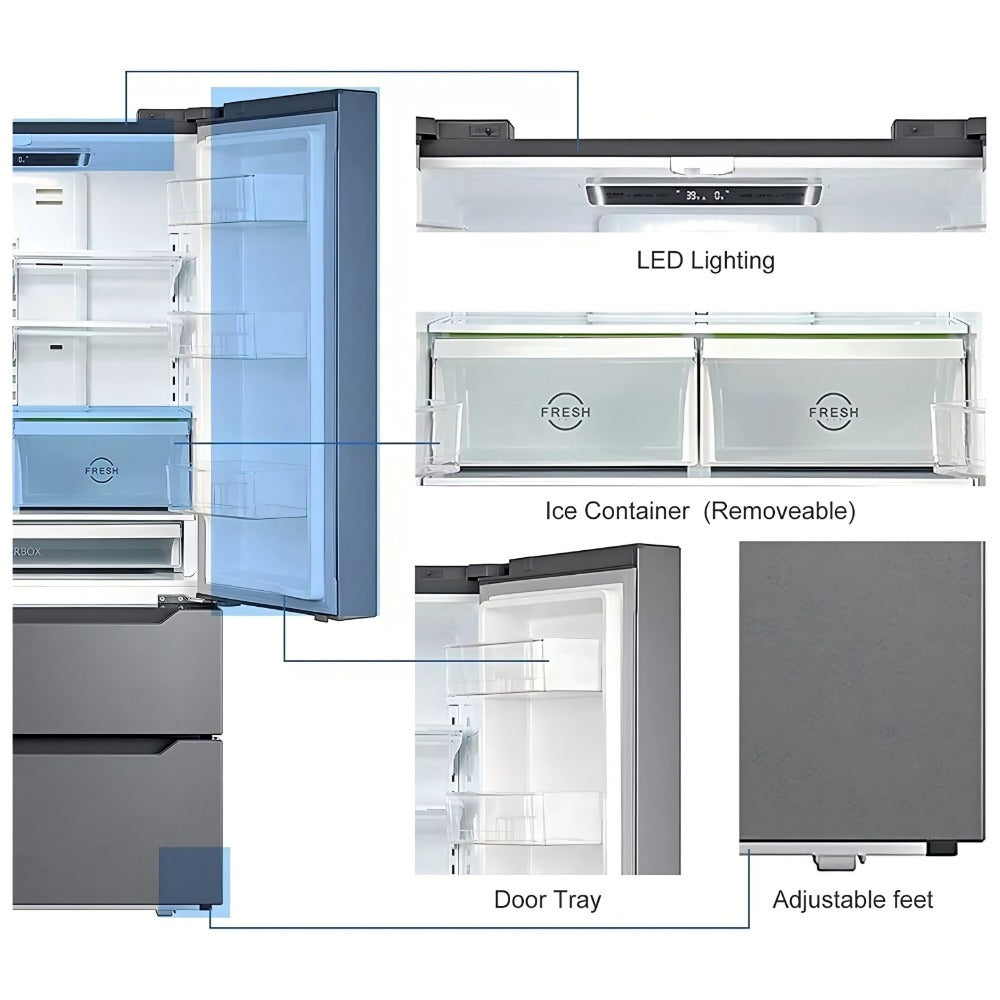 French Door Refrigerator with Ice Maker – Full Size, Stainless Steel, Bottom Freezer