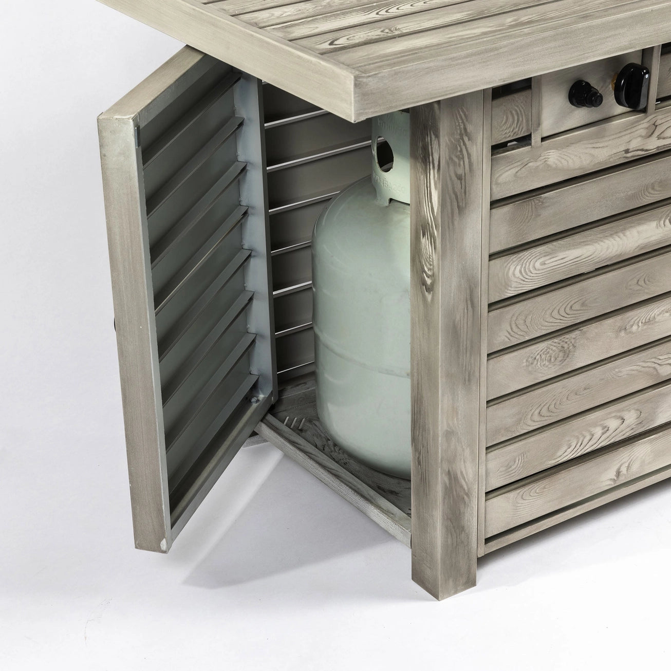 Luxury Outdoor Fire Table 54"| Steel Fire Pit with Wood Grain Surface & Lid | 50,000 BTU