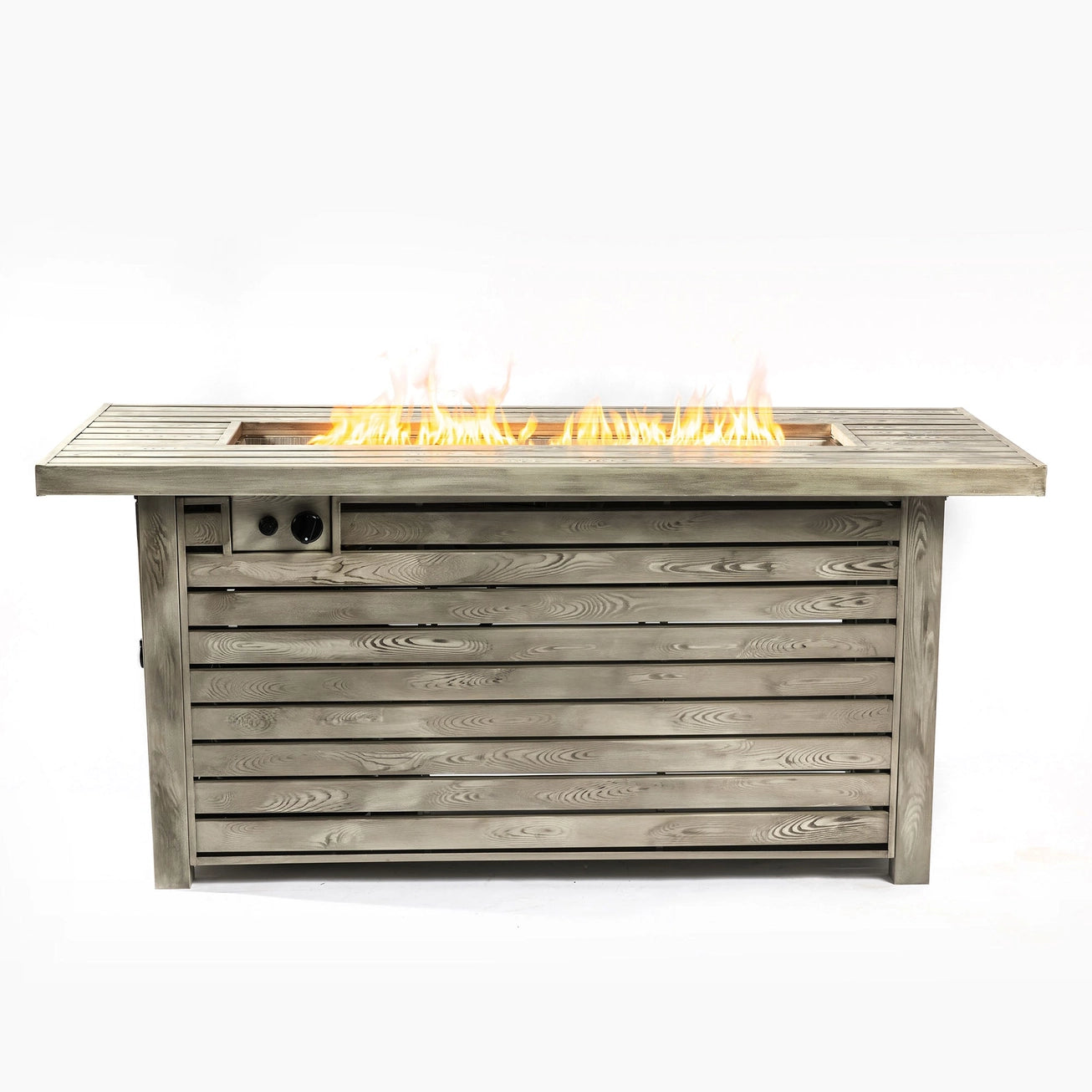 Luxury Outdoor Fire Table 54"| Steel Fire Pit with Wood Grain Surface & Lid | 50,000 BTU