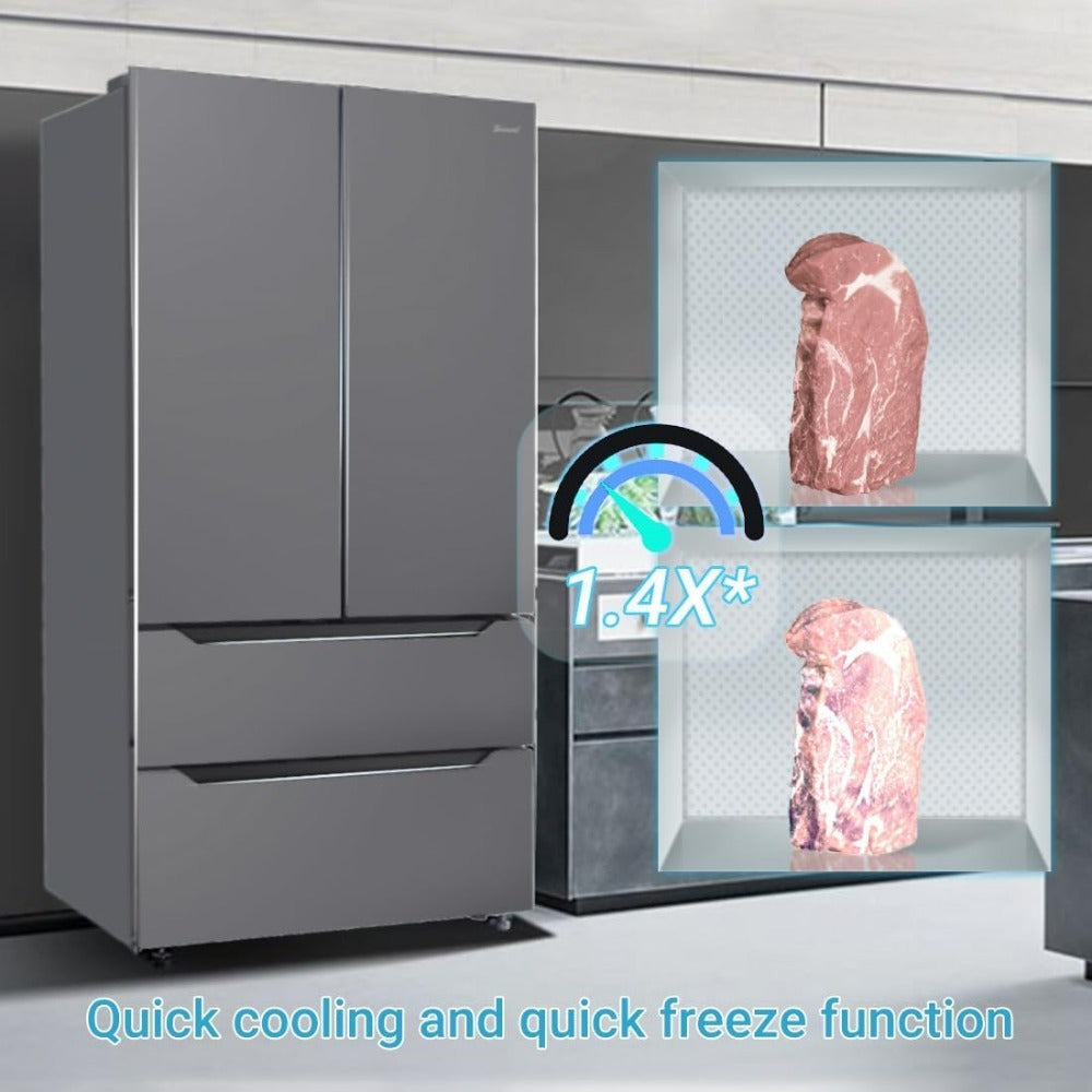 French Door Refrigerator with Ice Maker – Full Size, Stainless Steel, Bottom Freezer