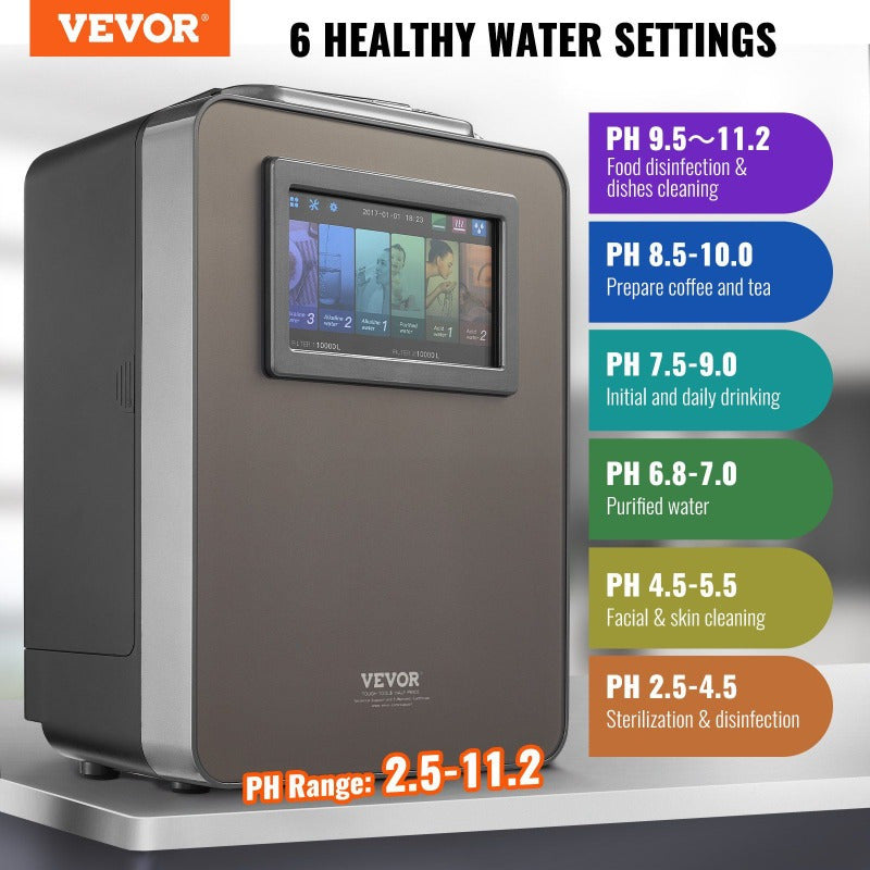 Alkaline Water Ionizer & Purifier with UV, 6-Speed pH, 10,000L Filter