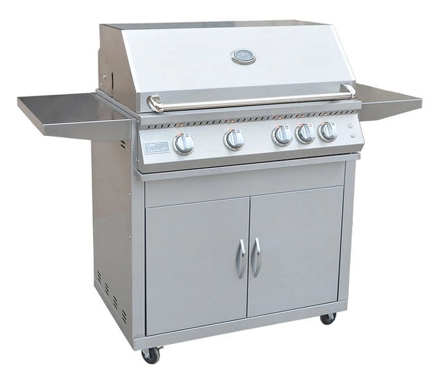 Outdoor 4 Burner 32 Inch Cart Model BBQ Grill with Lights & Locking Casters