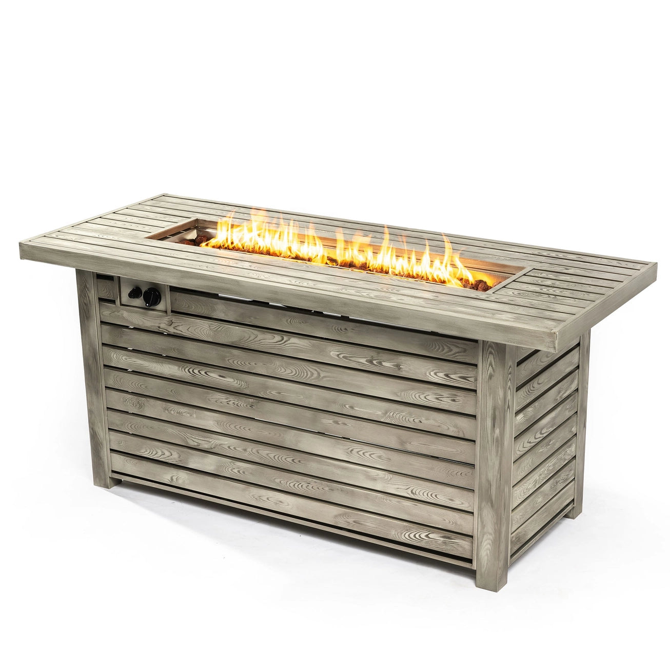 Luxury Outdoor Fire Table 54"| Steel Fire Pit with Wood Grain Surface & Lid | 50,000 BTU