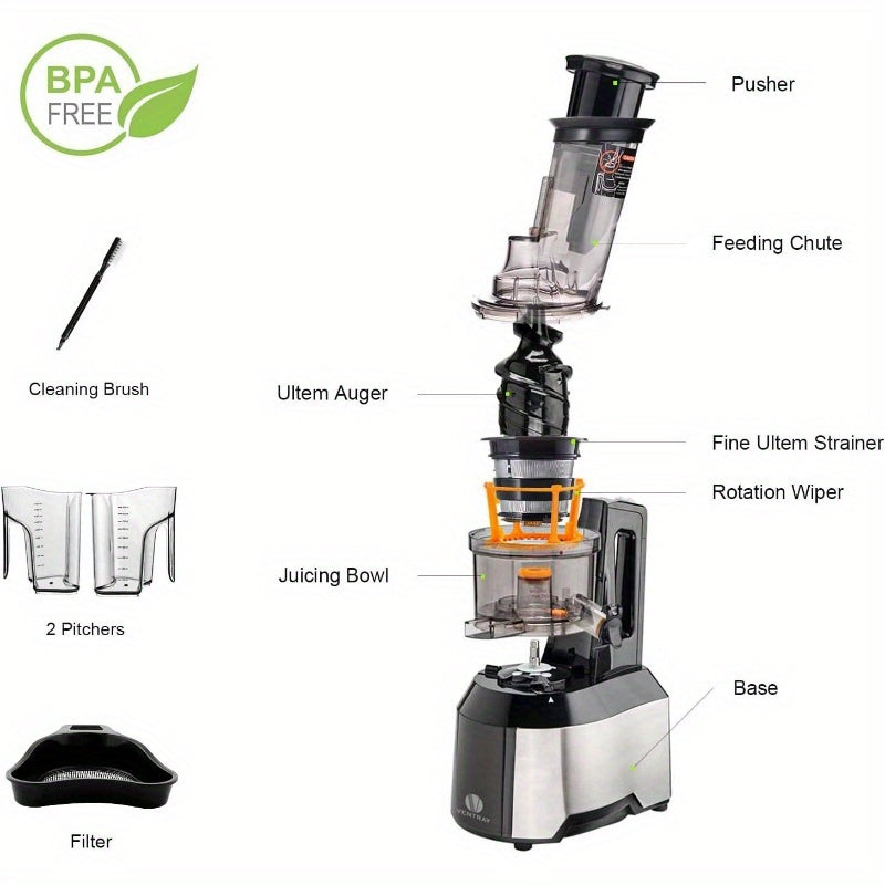 Cold Press Juicer, 240W Slow Masticating, Wide Chute, BPA-Free
