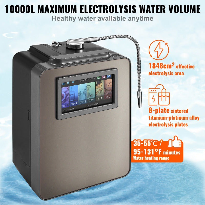 Alkaline Water Ionizer & Purifier with UV, 6-Speed pH, 10,000L Filter