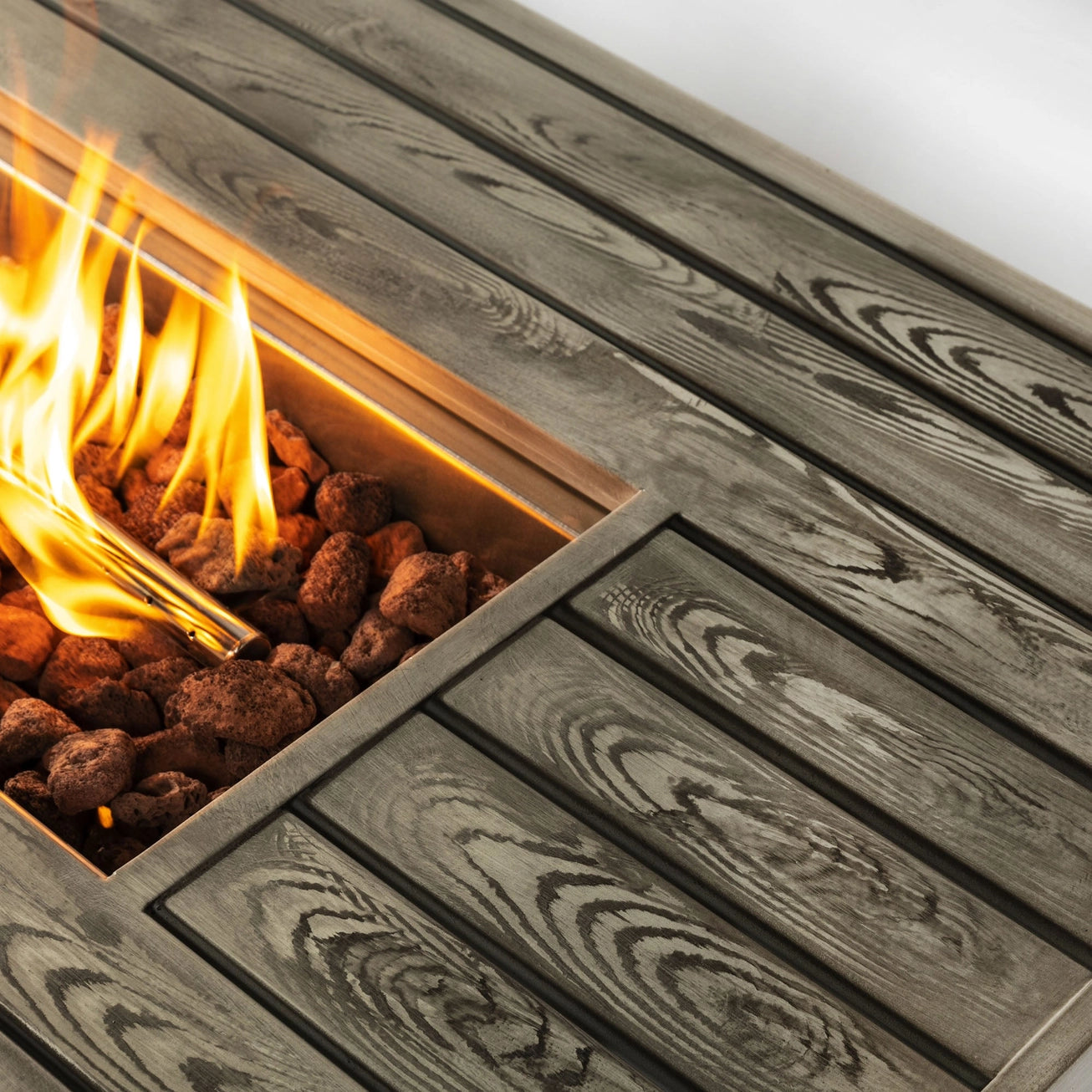 Luxury Outdoor Fire Table 54"| Steel Fire Pit with Wood Grain Surface & Lid | 50,000 BTU