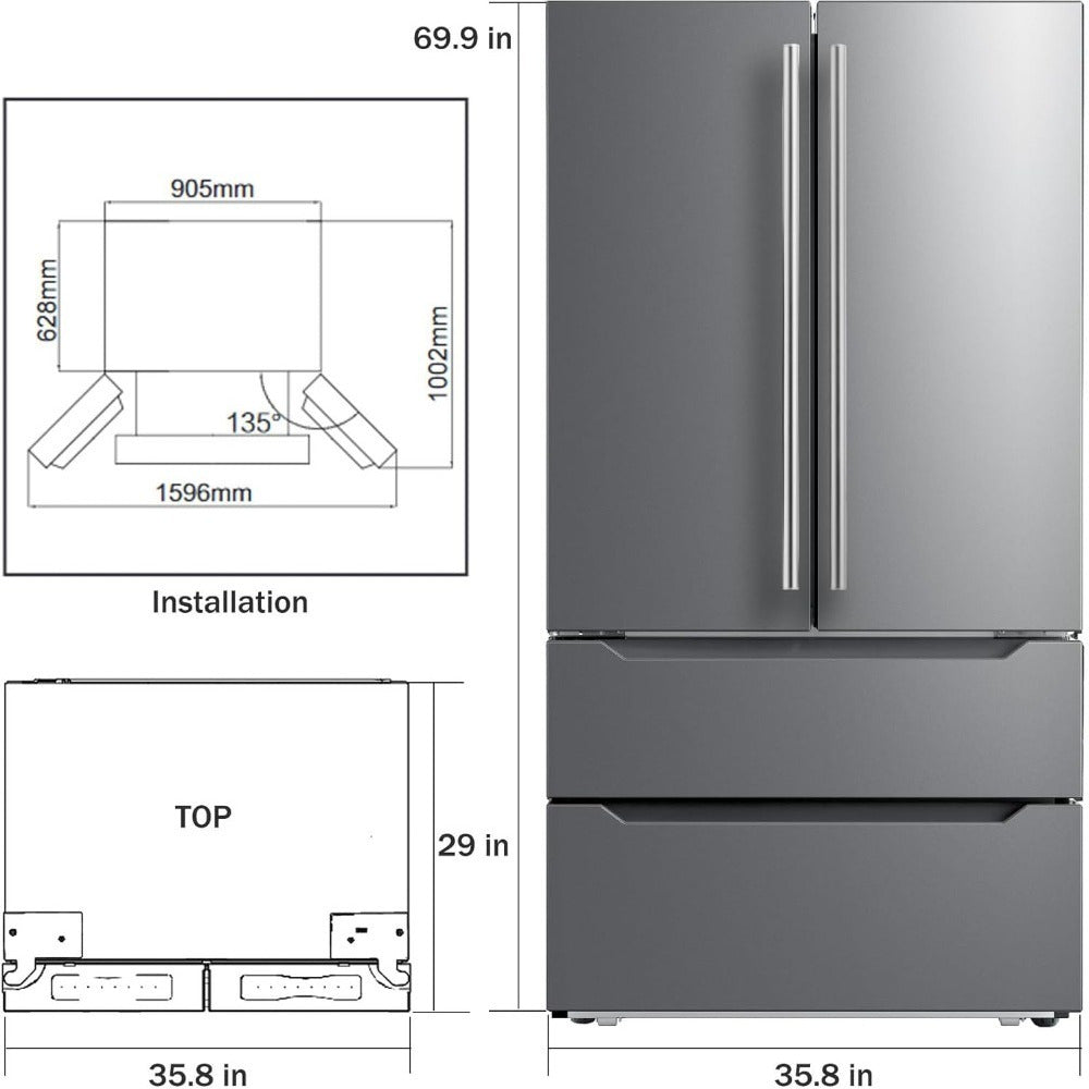 French Door Refrigerator with Ice Maker – Full Size, Stainless Steel, Bottom Freezer