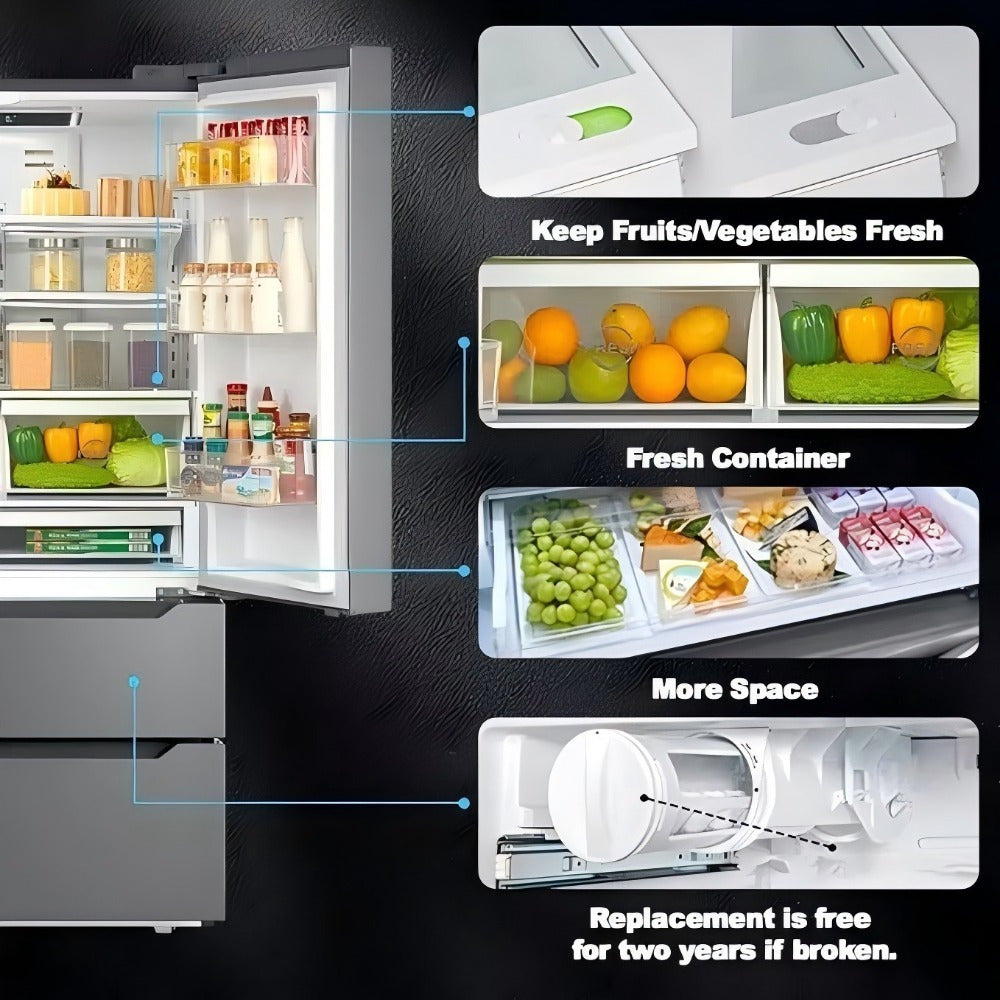 French Door Refrigerator with Ice Maker – Full Size, Stainless Steel, Bottom Freezer