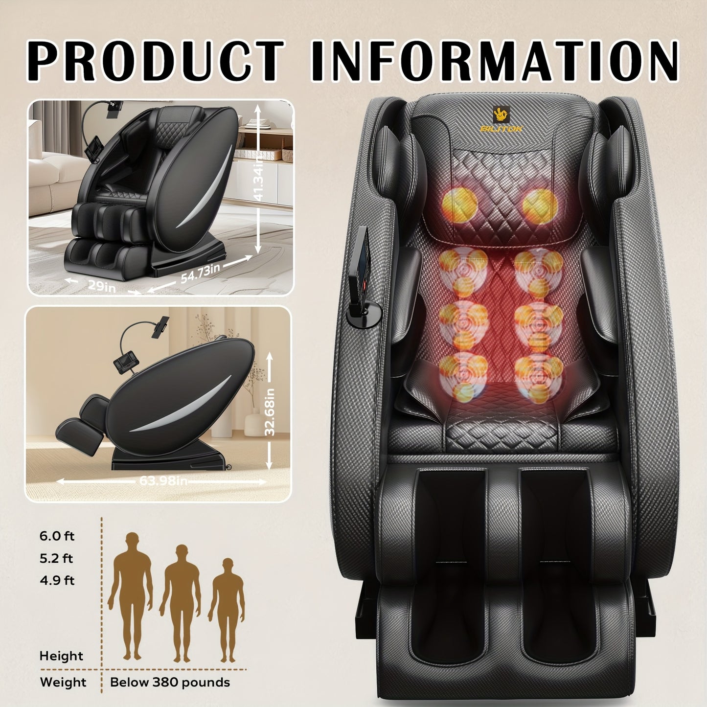 Zero Gravity Full Body Massage Chair with Heat, Airbags & Foot Roller