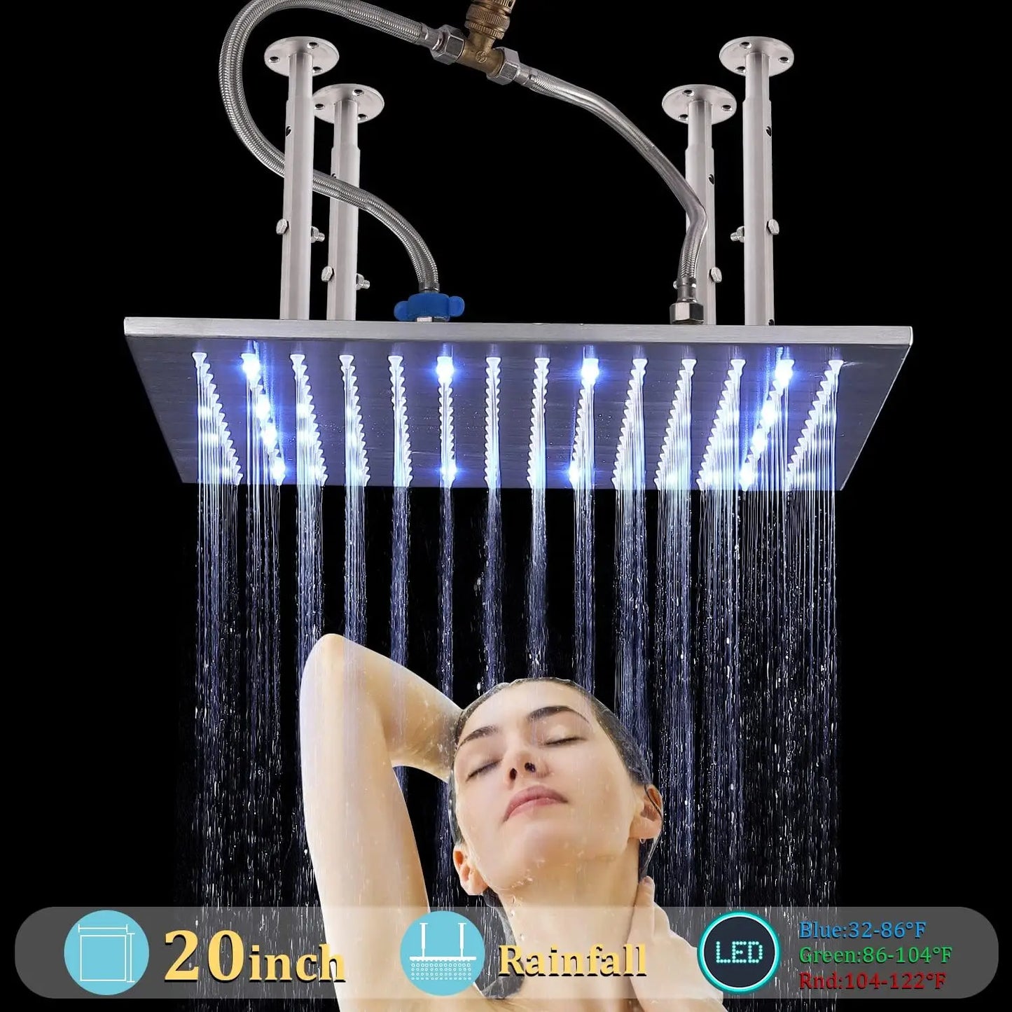 20" LED Rain Shower System - Brushed Nickel & Body Jets