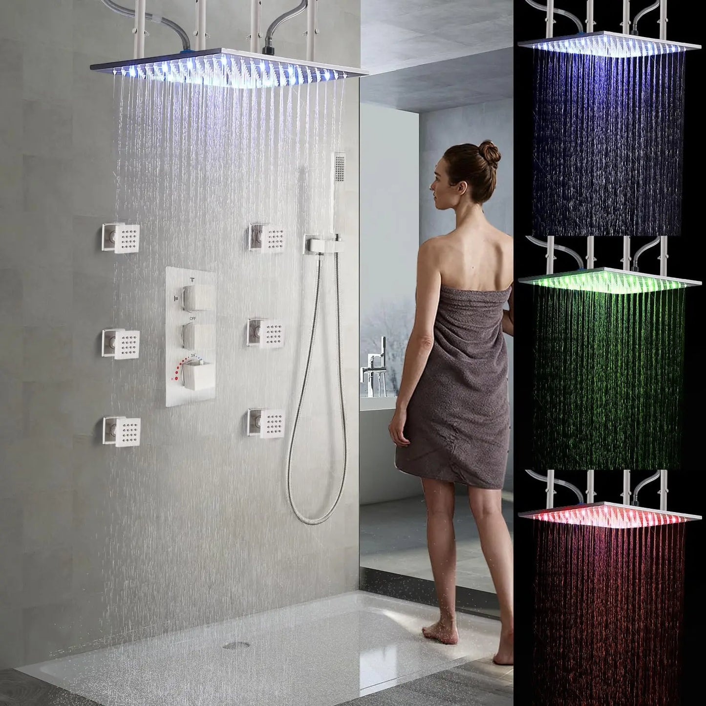 20" LED Rain Shower System - Brushed Nickel & Body Jets