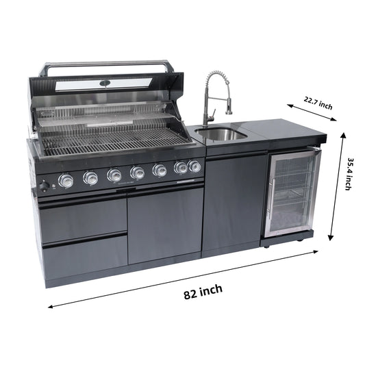 Fully Loaded Outdoor Kitchen Set with 6-Burner BBQ Grill, Sink, Fridge Storage & 12 options