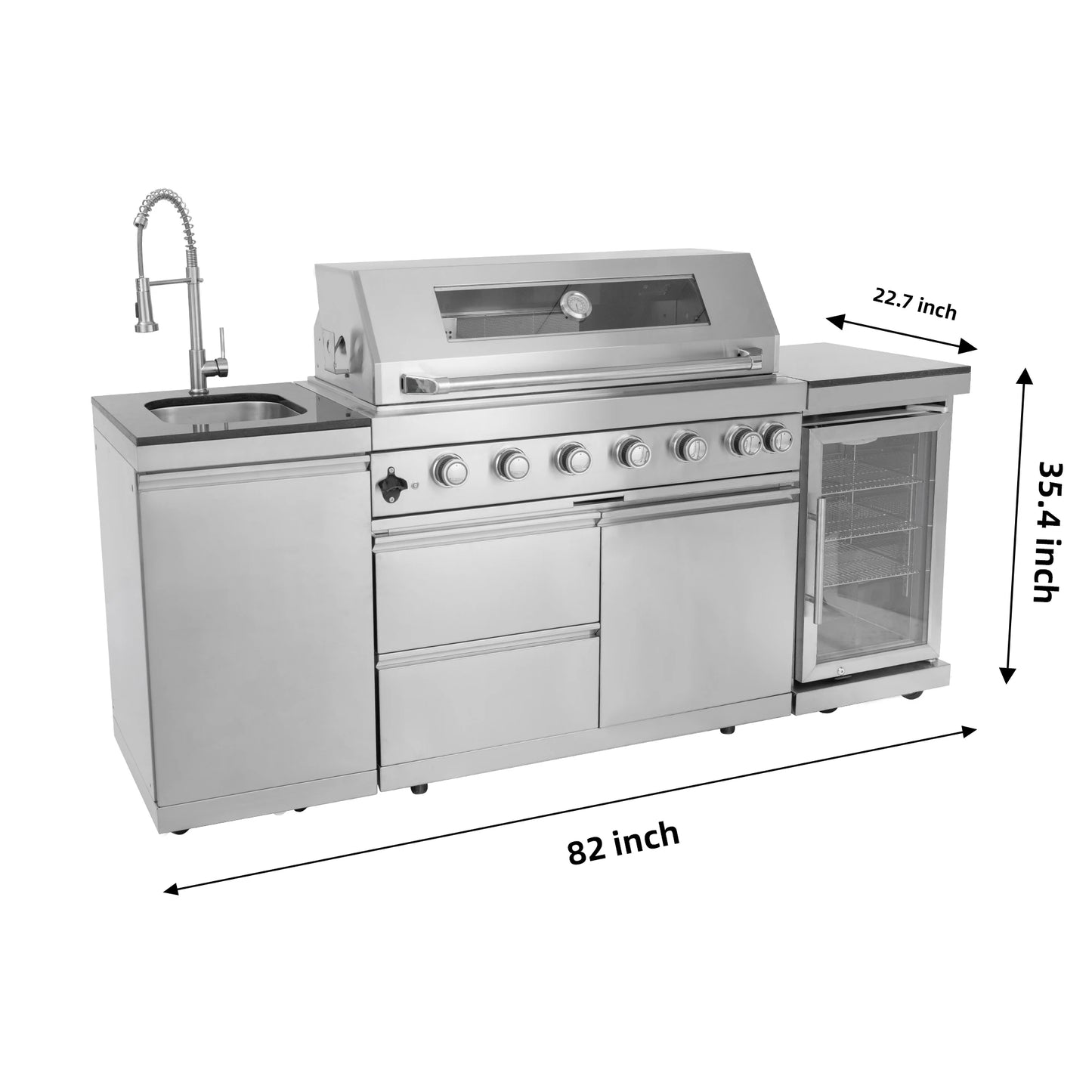 Fully Loaded Stainless Steel Outdoor Kitchen with 6-Burner Gas Grill & Modular Cabinets