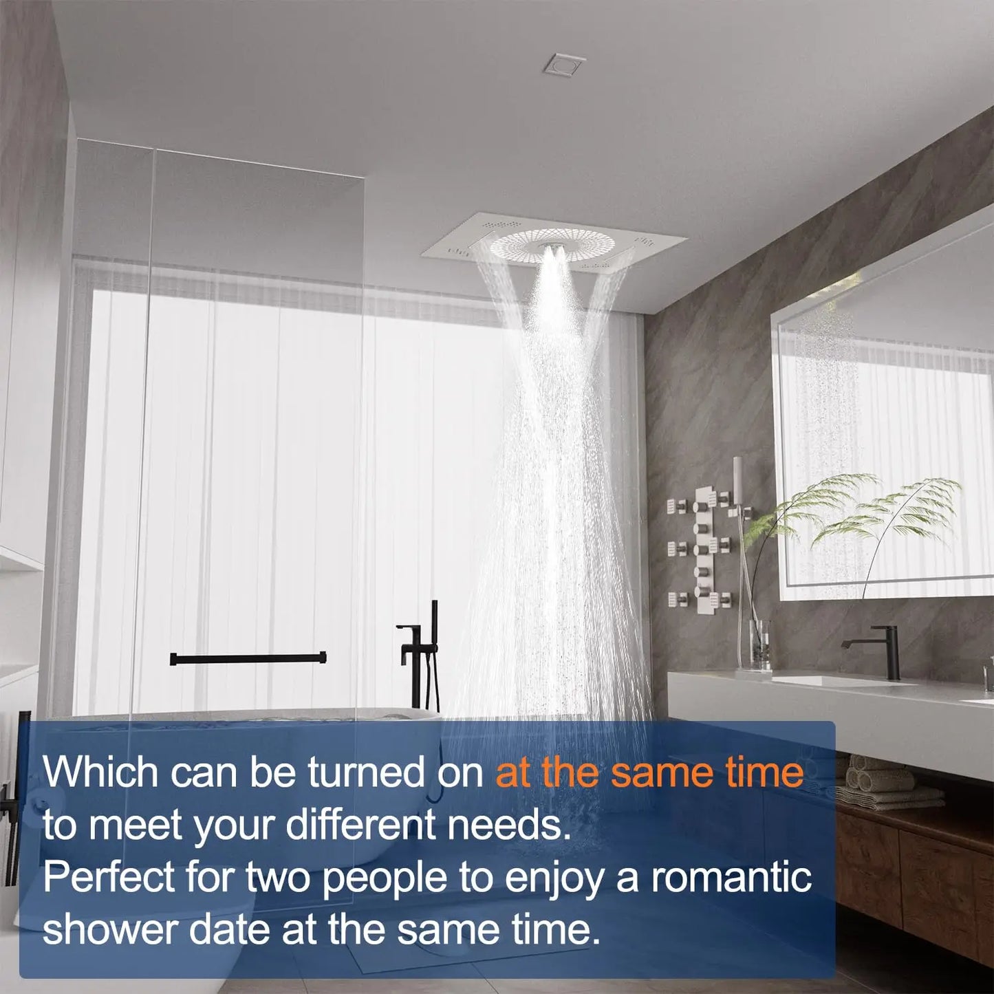 LED Waterfall Shower System with Body Jets & Handheld - 2 in 1