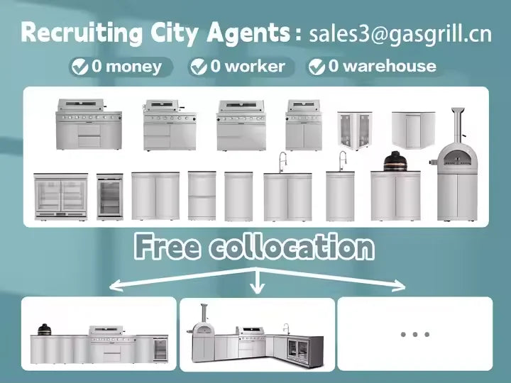 Fully Loaded Stainless Steel Outdoor Kitchen with 6-Burner Gas Grill & Modular Cabinets