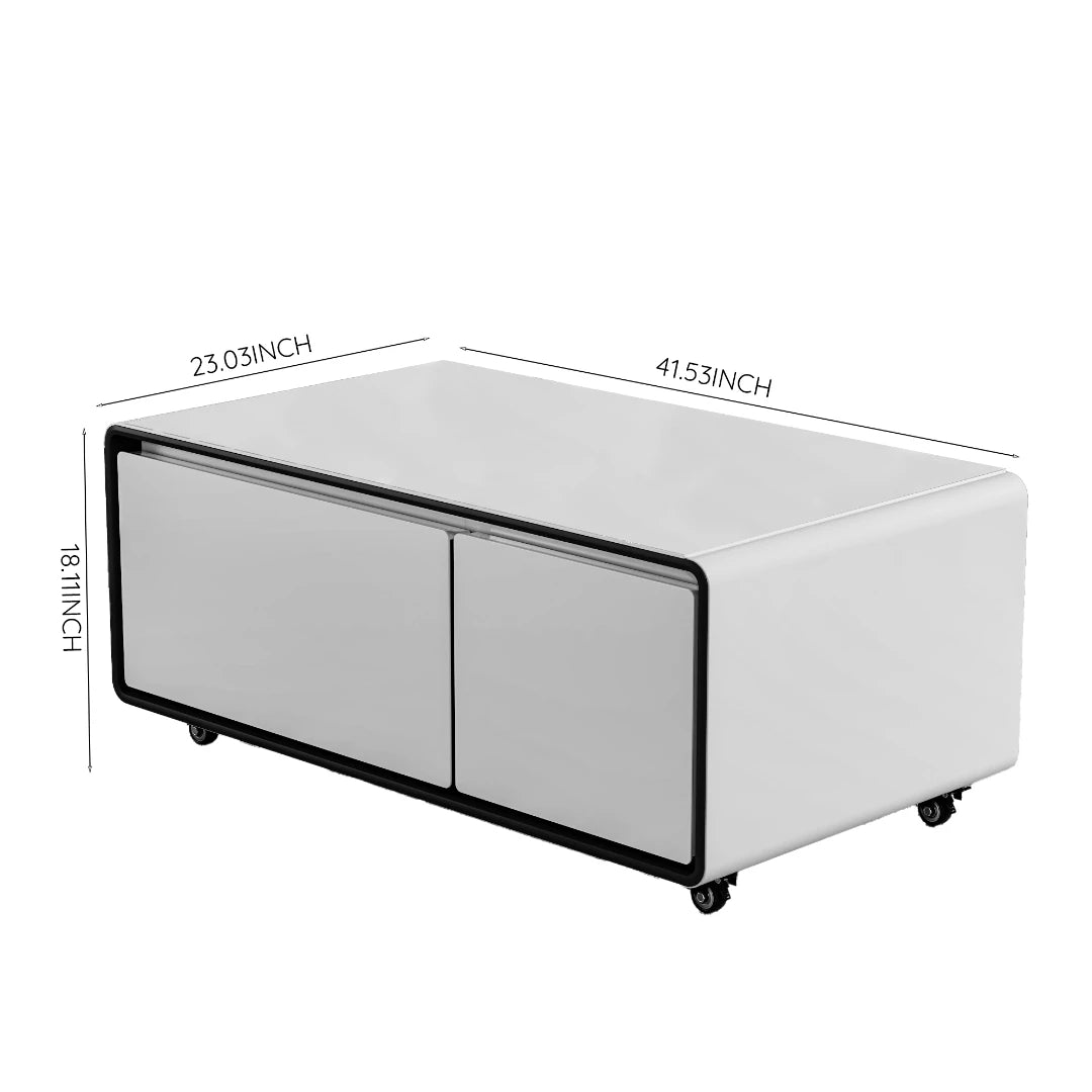 Smart Coffee Table with Mini Fridge, Wireless Charging & Storage