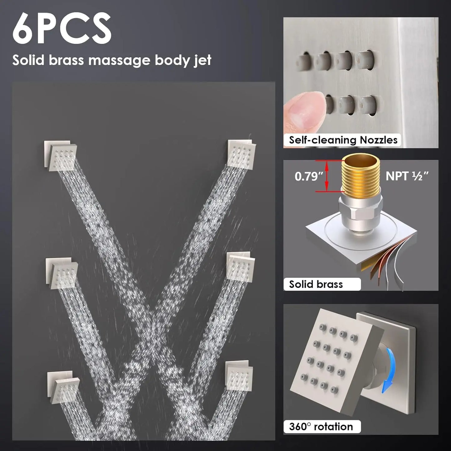 16" Rain Shower System with Body Jets - Thermostatic Ceiling Mount Faucet