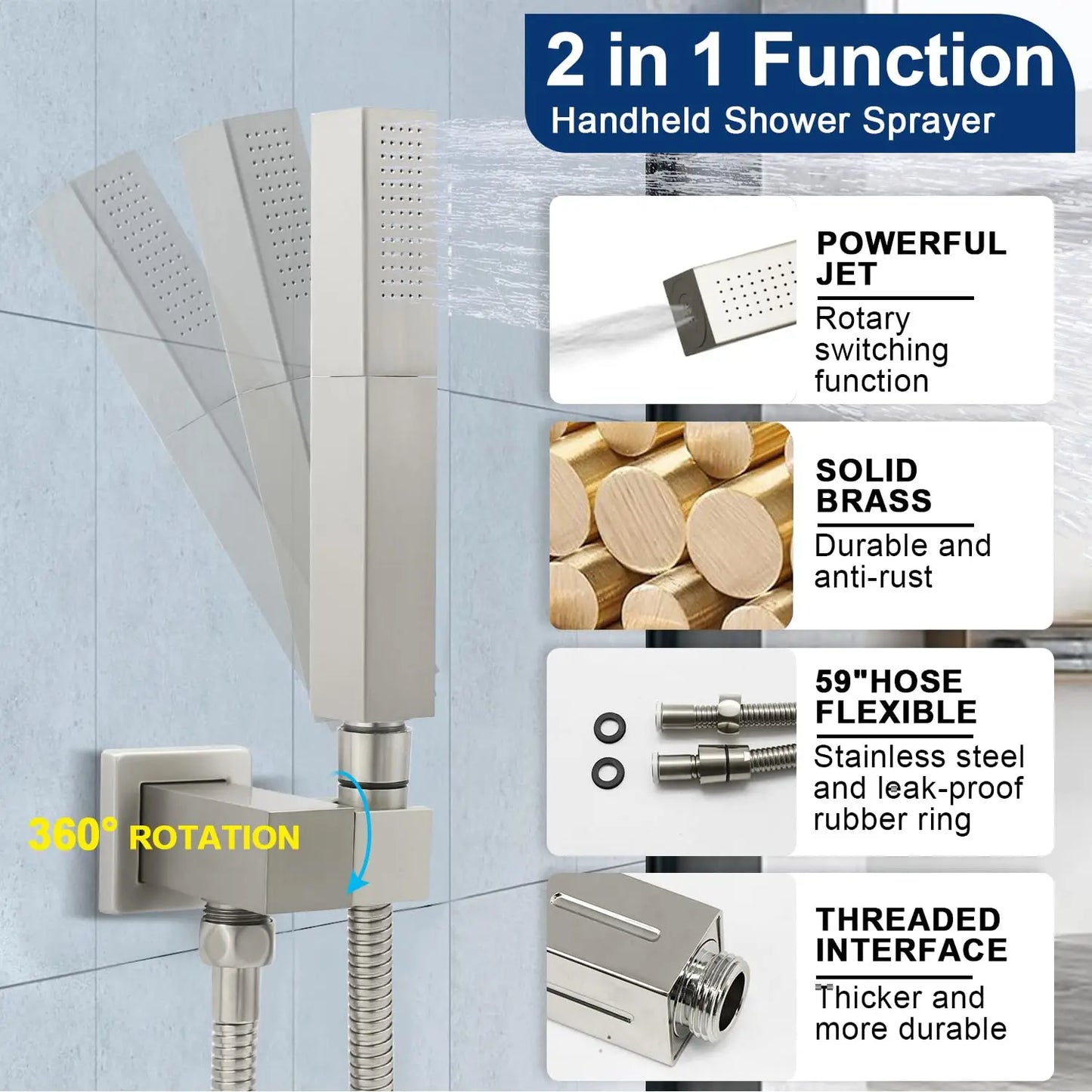 LED Waterfall Shower System with Body Jets & Handheld - 2 in 1