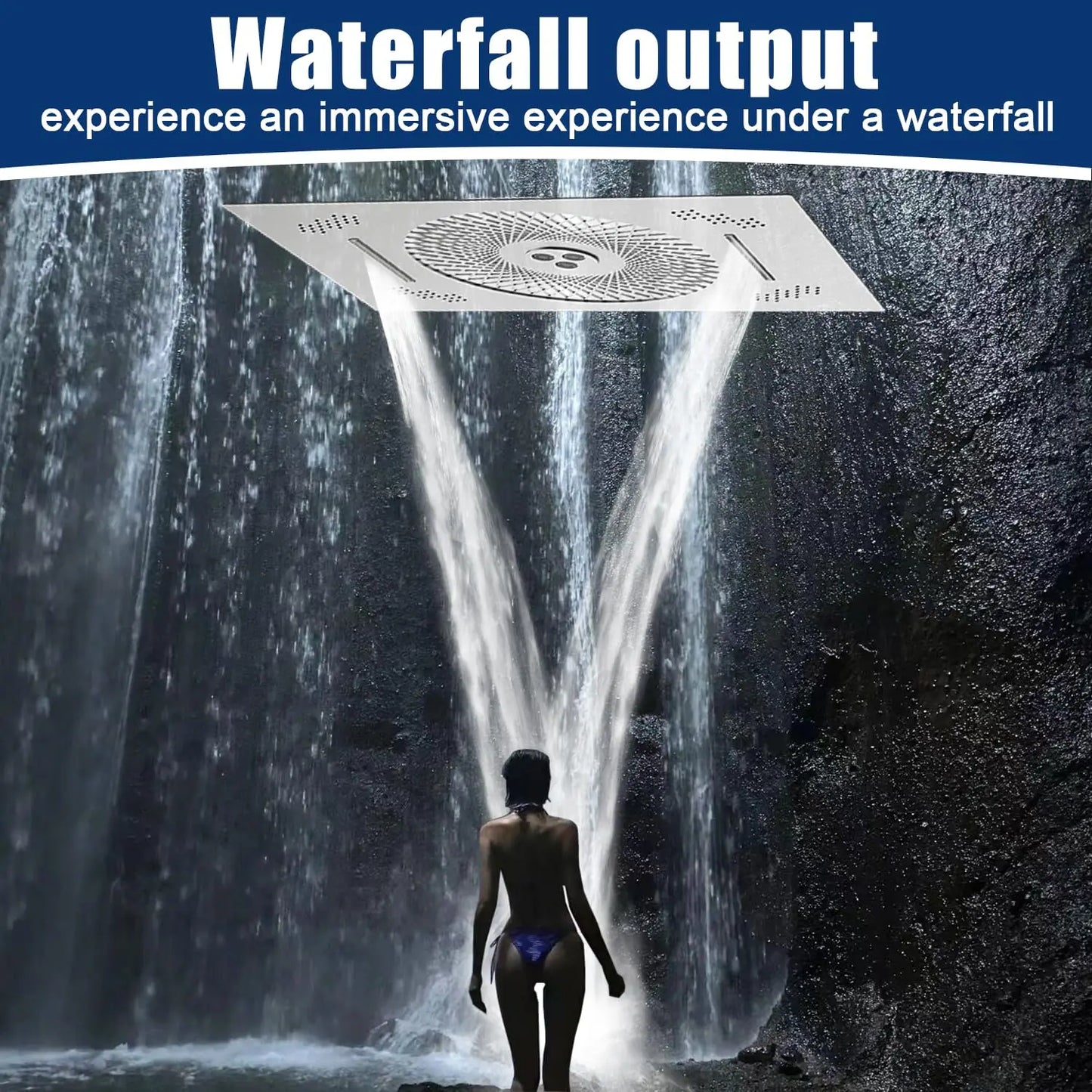 LED Waterfall Shower System with Body Jets & Handheld - 2 in 1
