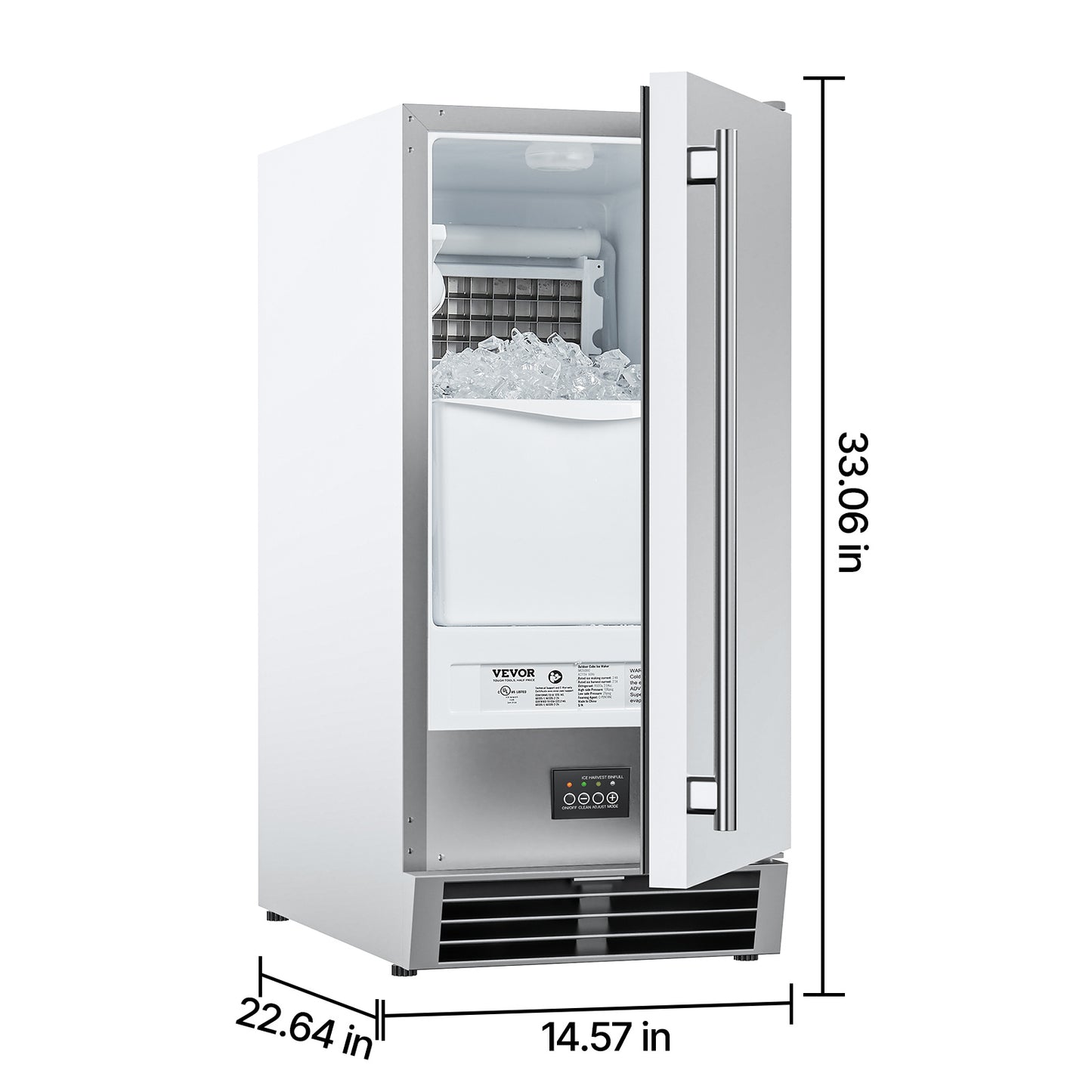 Undercounter Ice Maker Machine – 50 lbs/Day, Built-In with Reversible Door
