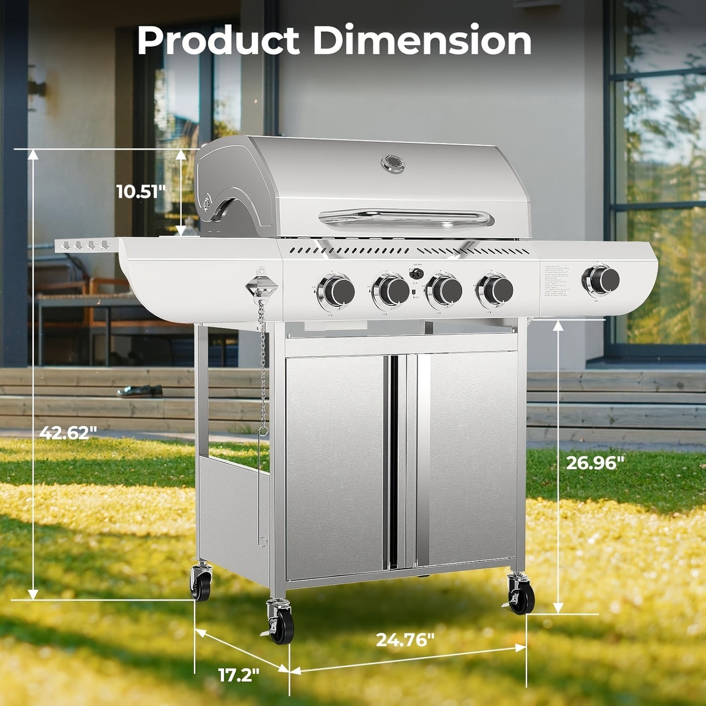 4-Burner Stainless Steel Propane Gas Grill with Side Burner – 42,000 BTU