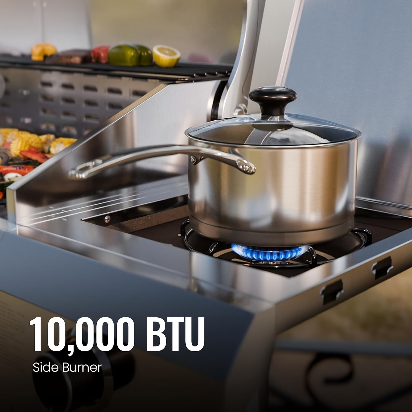 4-Burner Stainless Steel Propane Gas Grill with Side Burner – 42,000 BTU