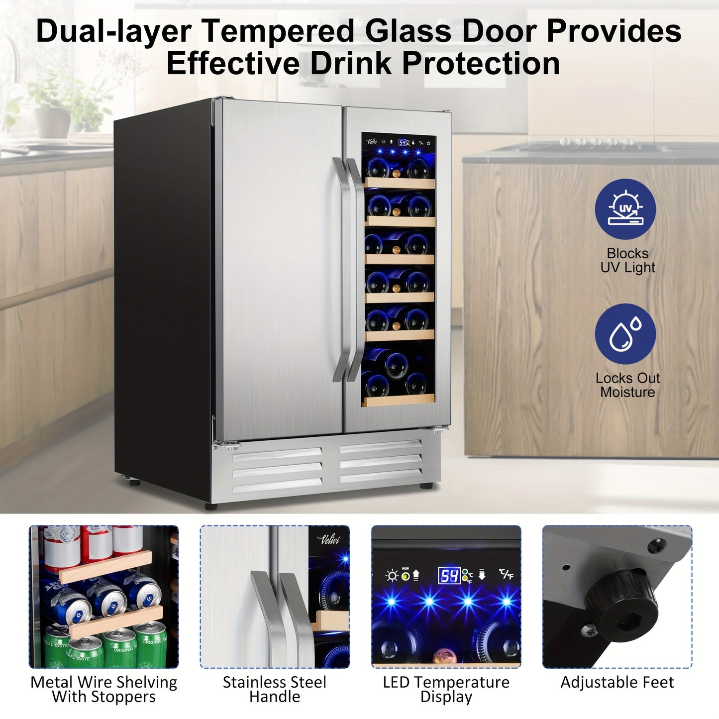 Dual Zone Wine & Beverage Cooler – 18 Bottles & 57 Cans, 23.4"