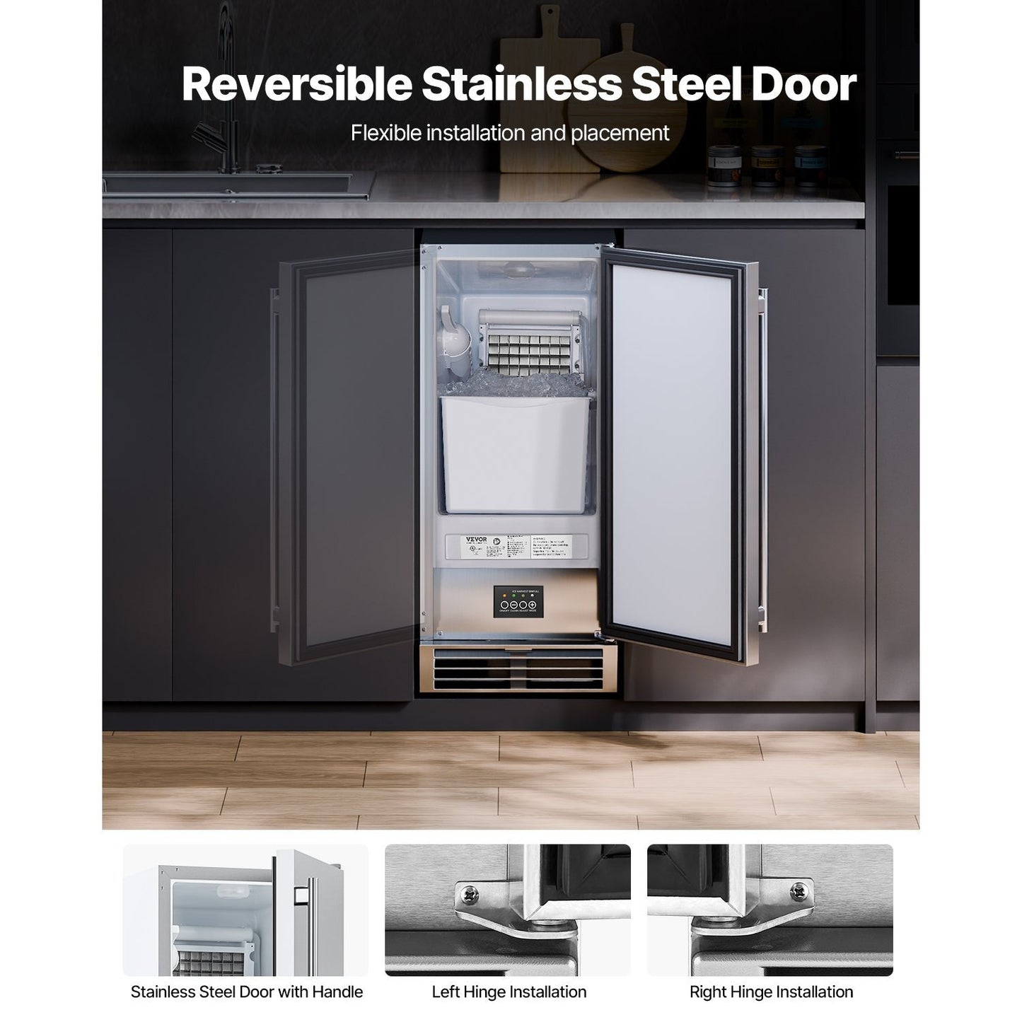 Undercounter Ice Maker Machine – 50 lbs/Day, Built-In with Reversible Door