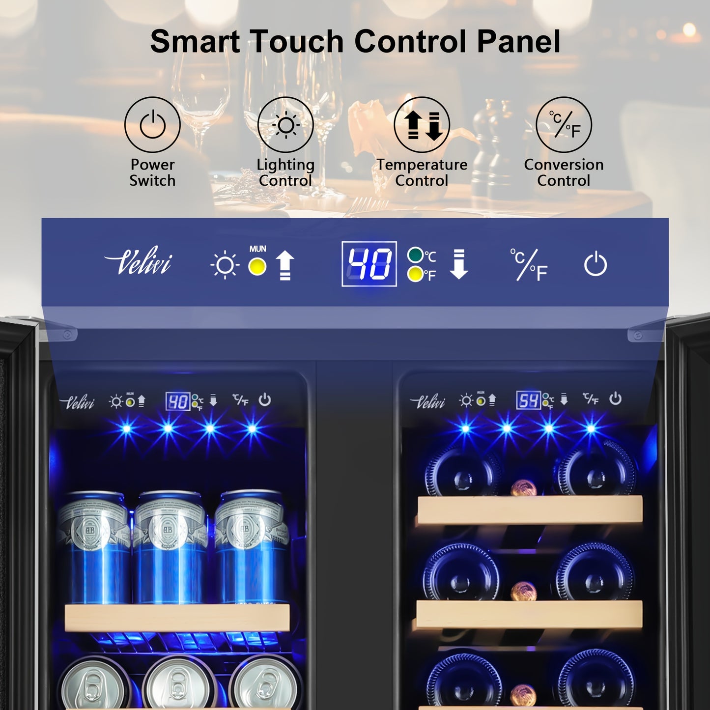 Dual Zone Wine & Beverage Cooler – 18 Bottles & 57 Cans, 23.4"