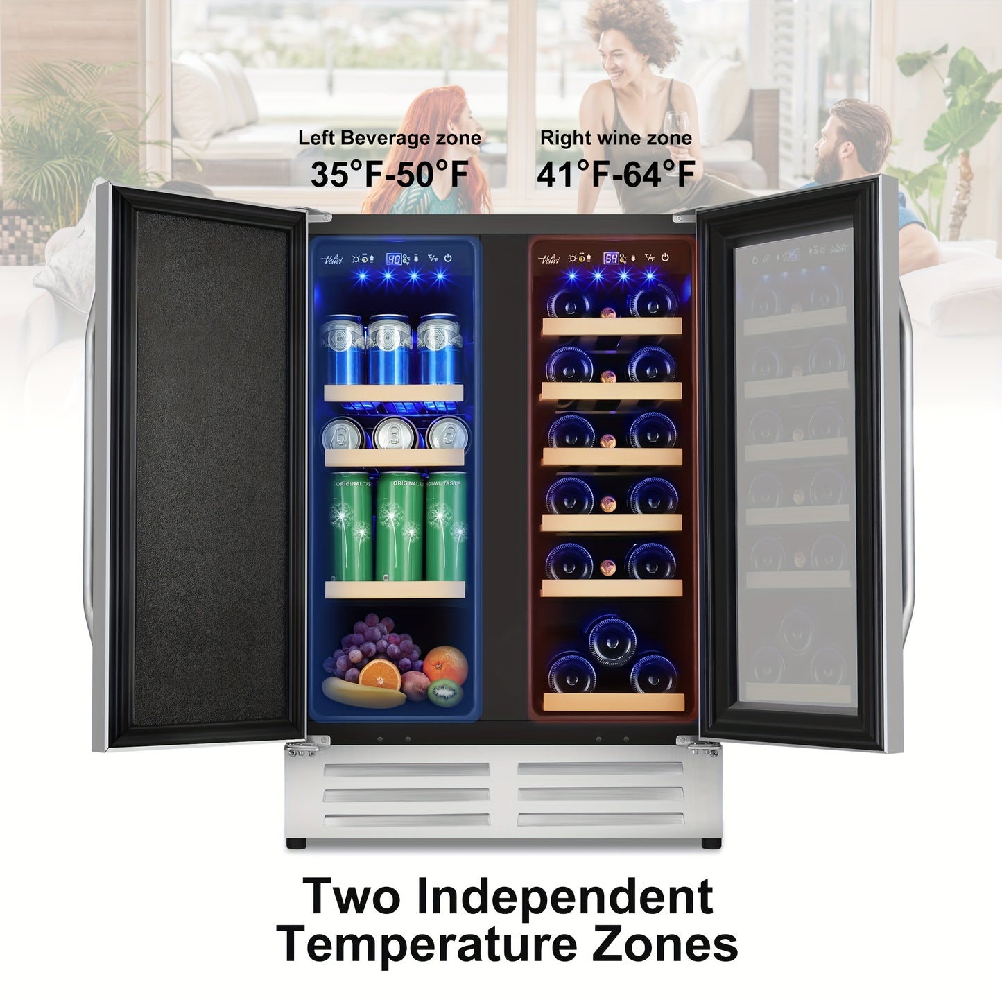 Dual Zone Wine & Beverage Cooler – 18 Bottles & 57 Cans, 23.4"