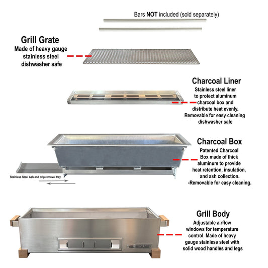 24" Charcoal Grill – Wide Stainless Steel Tabletop
