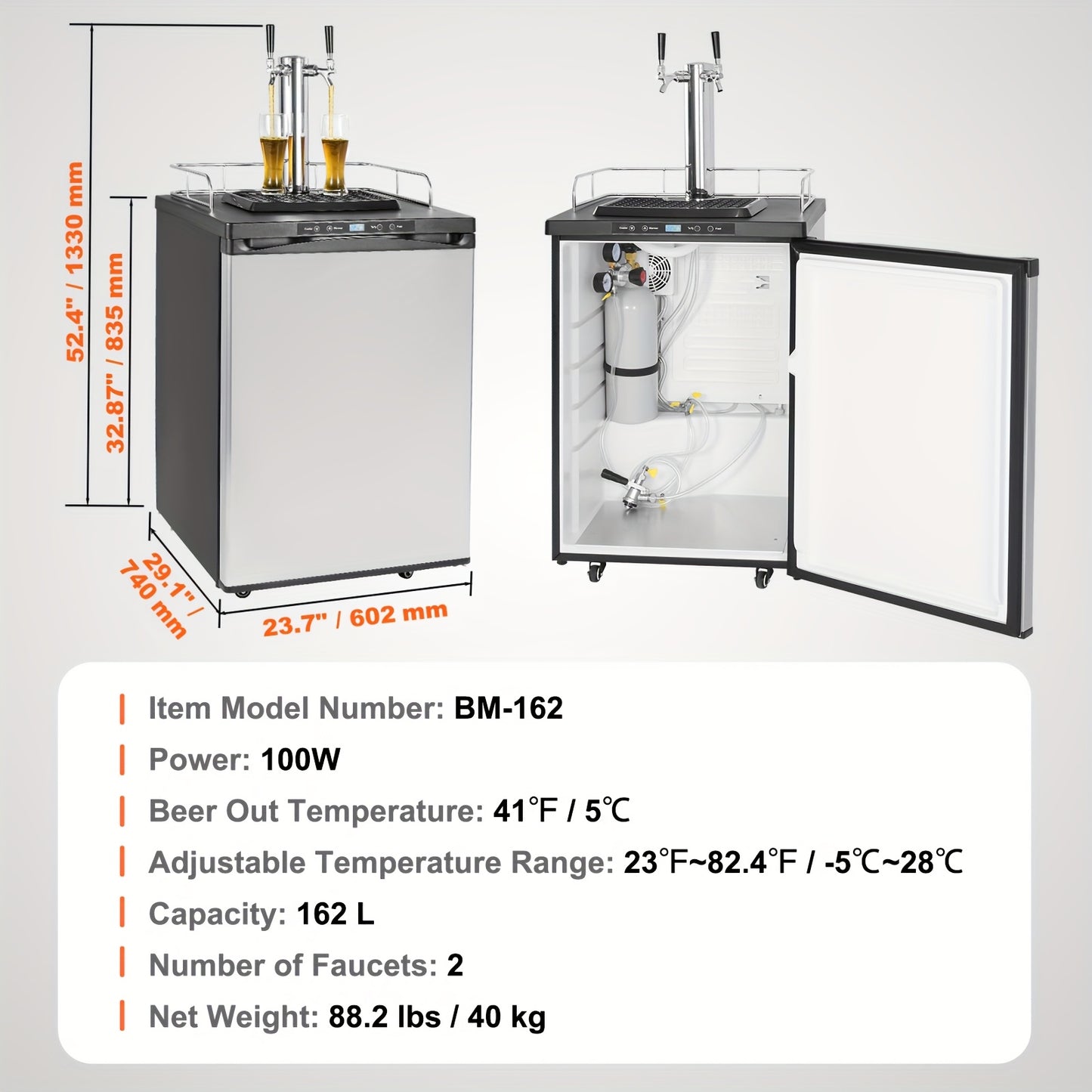 Full-Size Dual Tap Kegerator with CO₂ Tank & Temperature Control