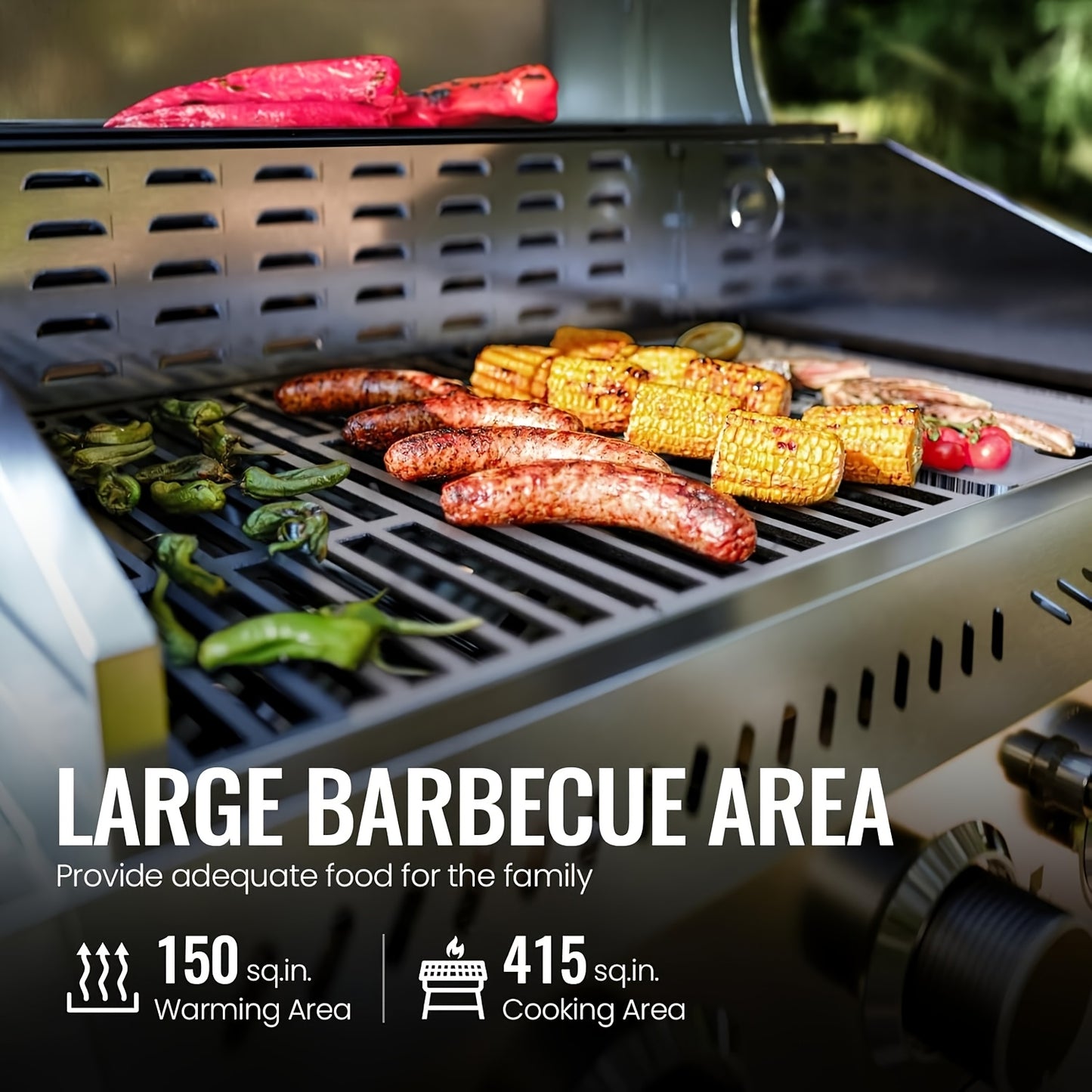 4-Burner Stainless Steel Propane Gas Grill with Side Burner – 42,000 BTU