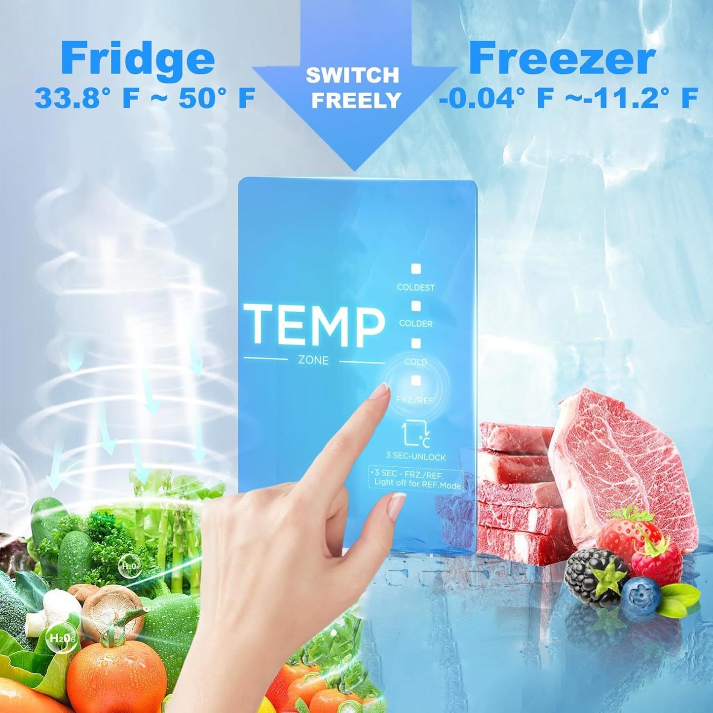 Gal Upright Freezer – Convertible Freezer/Refrigerator with LED Light & Reversible Door