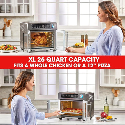 Extra Large French Door Air Fryer Toaster Oven Combo – 26QT Stainless Steel