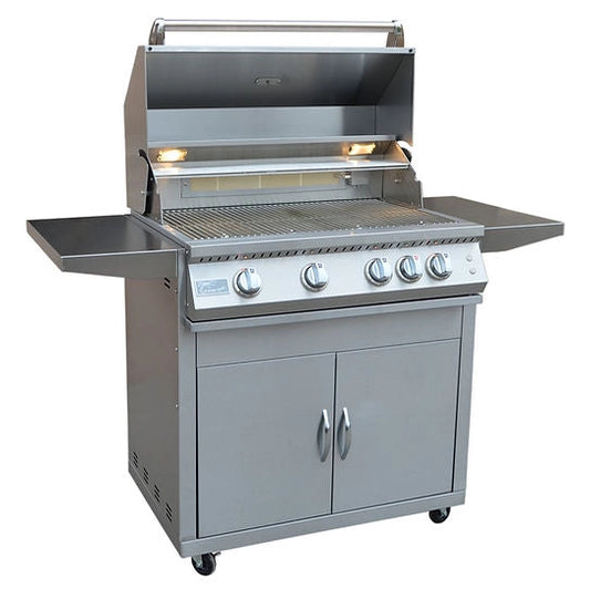 Outdoor 4 Burner 32 Inch Cart Model BBQ Grill with Lights & Locking Casters