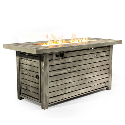Luxury Outdoor Fire Table 54"| Steel Fire Pit with Wood Grain Surface & Lid | 50,000 BTU
