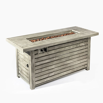 Luxury Outdoor Fire Table 54"| Steel Fire Pit with Wood Grain Surface & Lid | 50,000 BTU