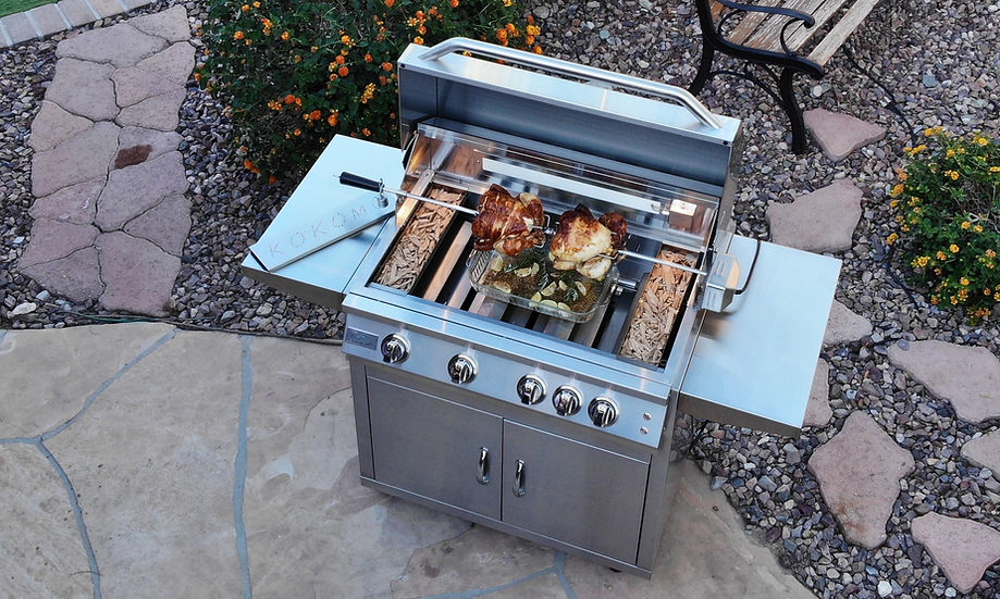 Outdoor 4 Burner 32 Inch Cart Model BBQ Grill with Lights & Locking Casters