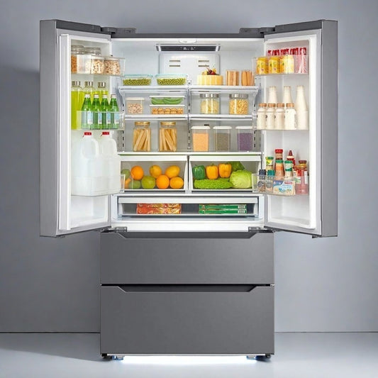 French Door Refrigerator with Ice Maker – Full Size, Stainless Steel, Bottom Freezer